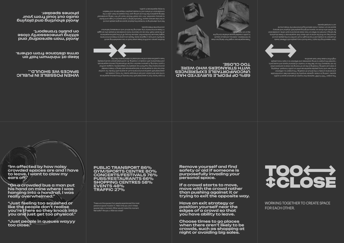 TOO CLOSE dark grey and light grey zine booklet.