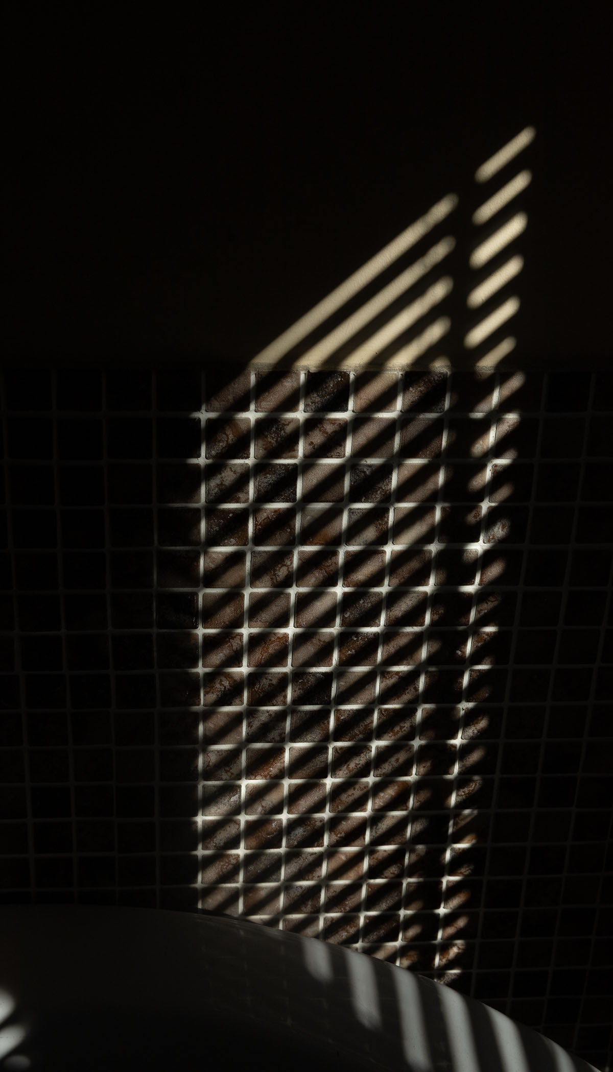 titles and the bath light up on the light through the blinds