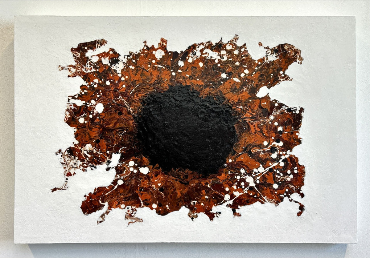 Scratchiris, 2025, Acrylic on canvas, 75 cm × 50 cm 500mm depth. Wafaa Mohamed