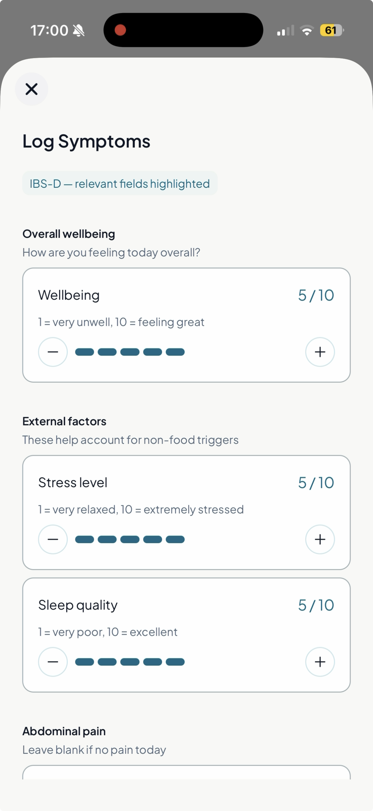symptom logging