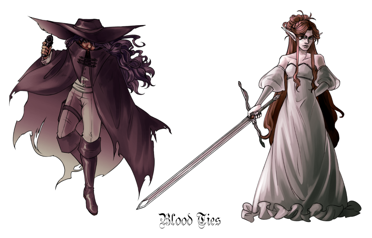 Rendered illustrations of the characters from 'Blood Ties'