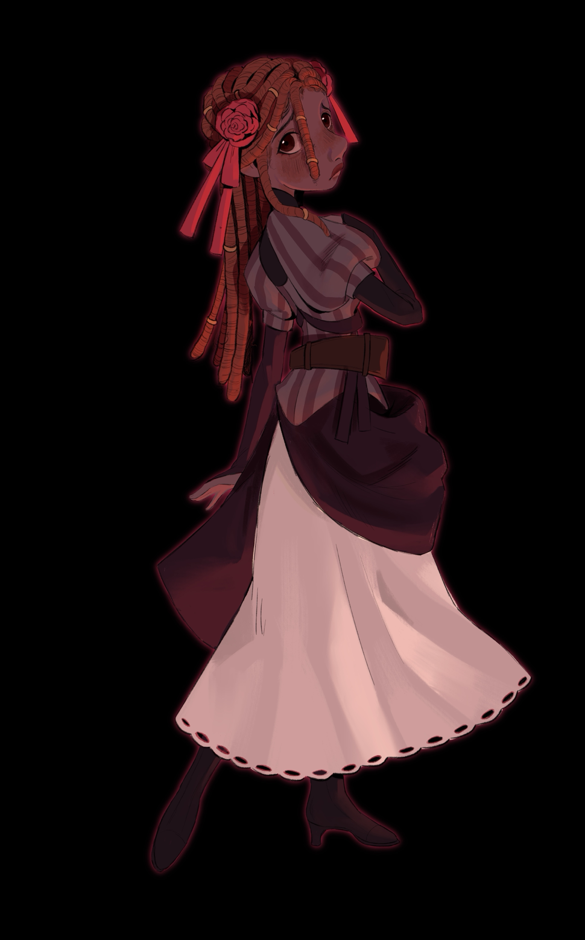 a drawing of a young girl against a dark background