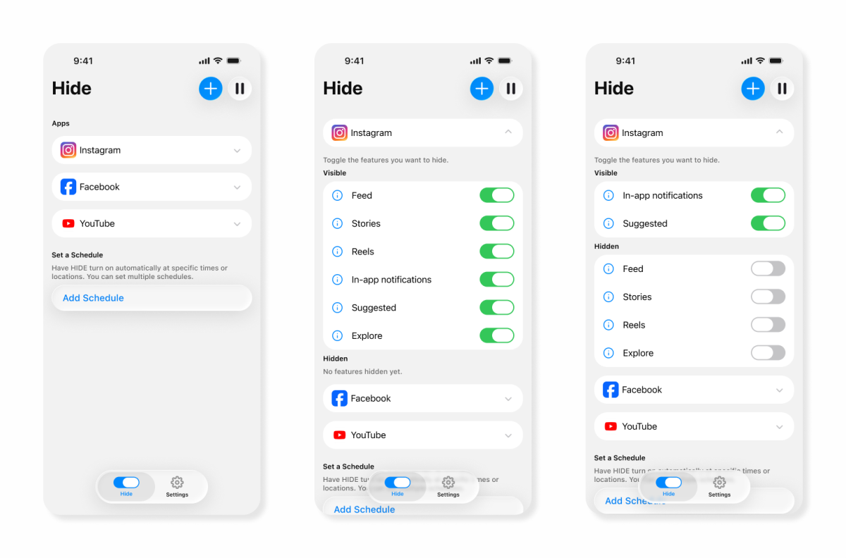 Configuring HIDE screens