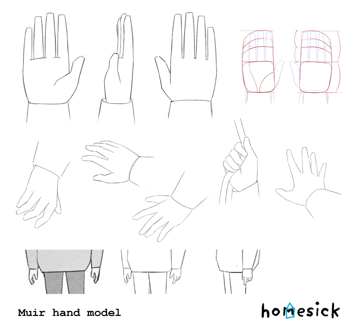 Model sheet for main character's hands