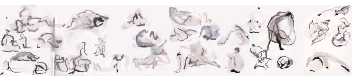 A selection of ink drawings done from BJJ sparring practice.