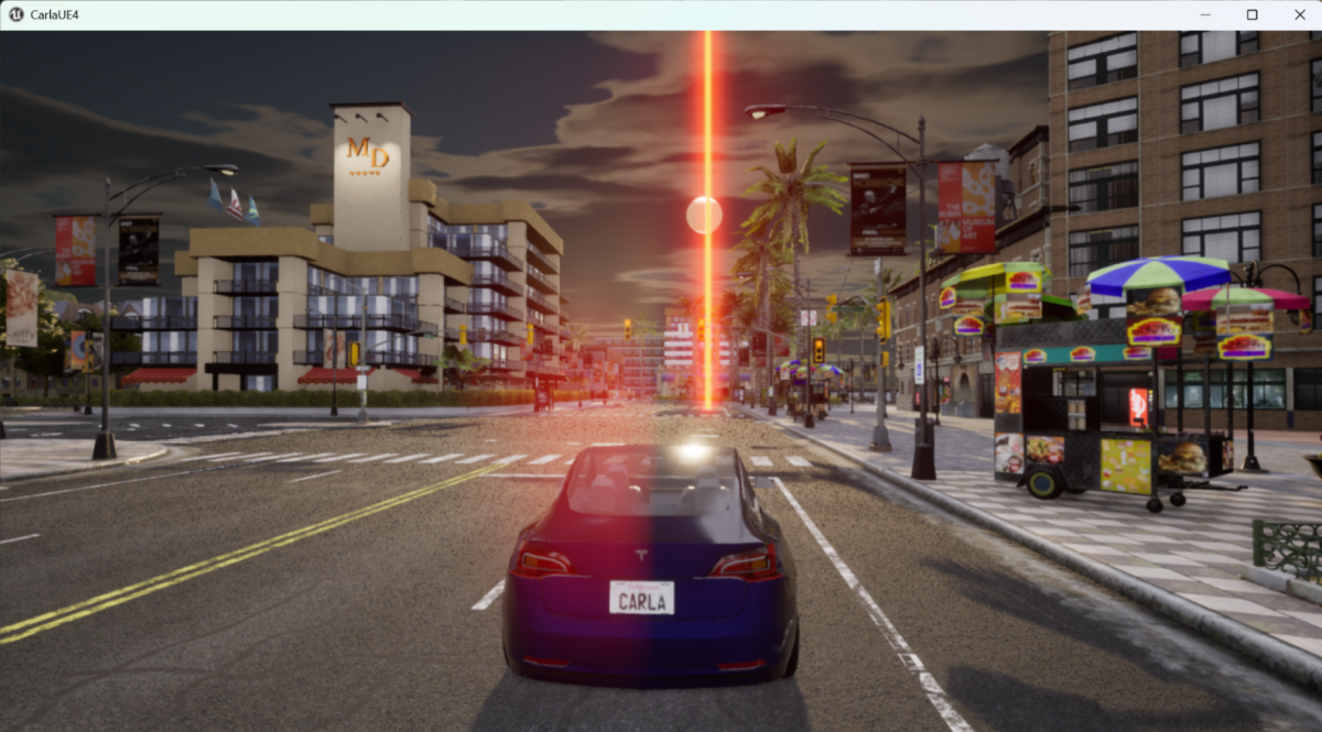 The CARLA simulator when the agent is being tested