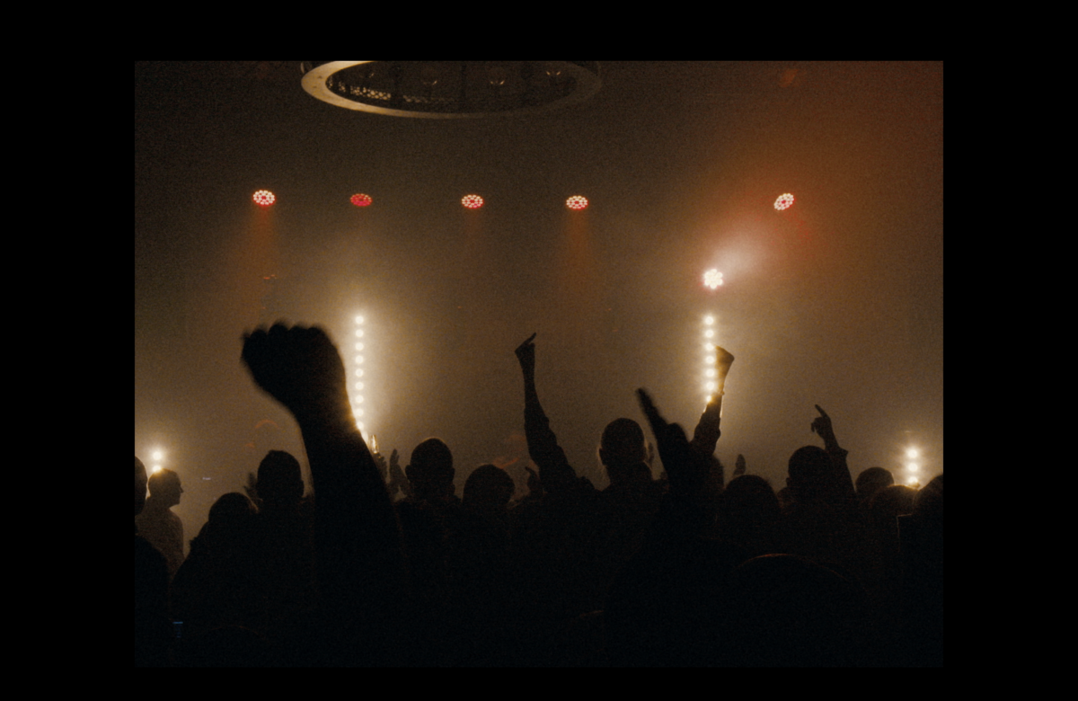 still from A Place to Stand - crowd at X-Ray's gig in Kellys