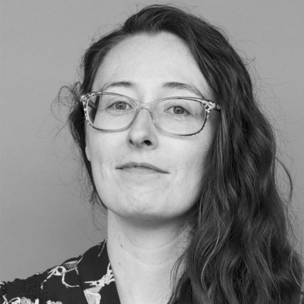 Black and white portrait photo of Kerry Hamill